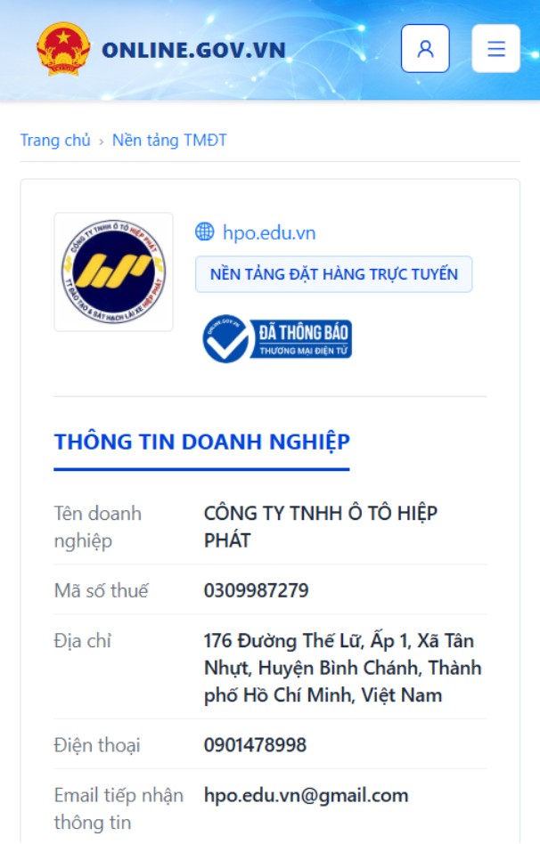 Thông tin website hpo.edu.vn đã thông báo Bộ Công Thương