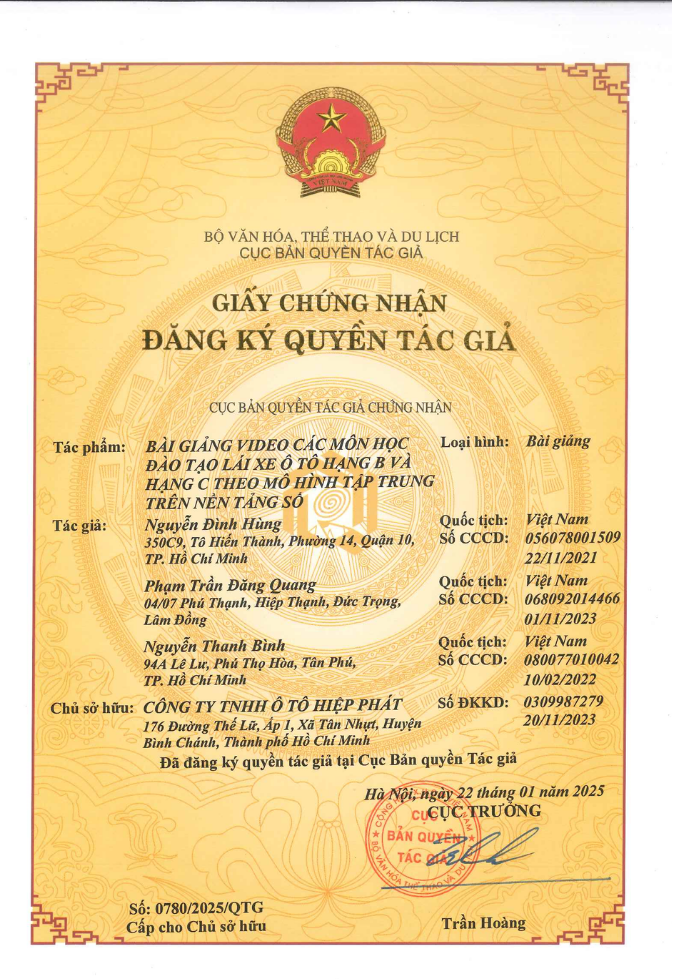 Giấy chứng nhận quyền tác giả bài giảng video